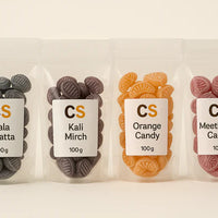 4 Combo Candy pake  ournge camdy 100gm +paan 100gm+kali mirch 100gm+kala khatta 100gm